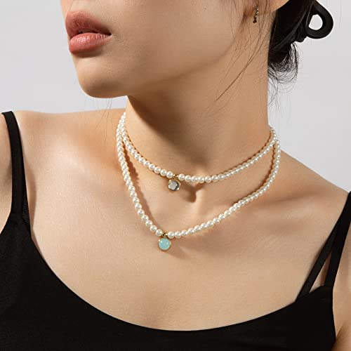 Pepeluali 16" Pearl Choker Necklace Crystal Jewelry, Pearl Strand Necklaces With August Birthstone Pendant, Inspirational Gifts For Women, Mom, Sister #TOP4