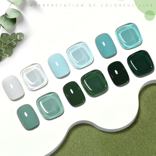 Image of GAOY Green Gel Nail Polish Set, 6 Colors Dark Forest Green Blue Gray Soak Off UV Light Cure Gel Polish Kit for Salon and Nail Art DIY at Home