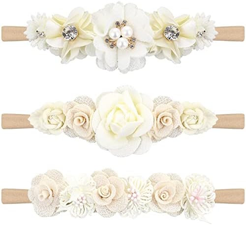 Lusofie 3Pcs Baby Flower Headband Floral Infant Elastic Hair Band Bows Wraps for Newborn Toddler Hair Accessories