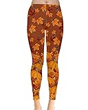 CowCow Womens Orange Fall Autumn Leafs with Pumpkins Leggings - 2XL