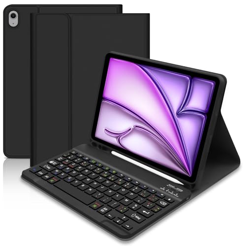 Hofsos Étui Clavier pour iPad Air 11 Pouces (2025 M3/ 2024 M2), AZERTY Français Clavier Coque Magnétique Bluetooth pour Coque pour iPad Air 2025/2025 7e/6e Génération - Noir