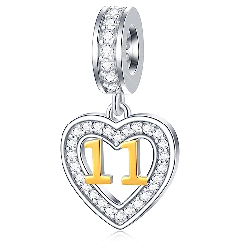 11 Years Old Anniversary Charms fits Pandora Open Bracelet, 18K