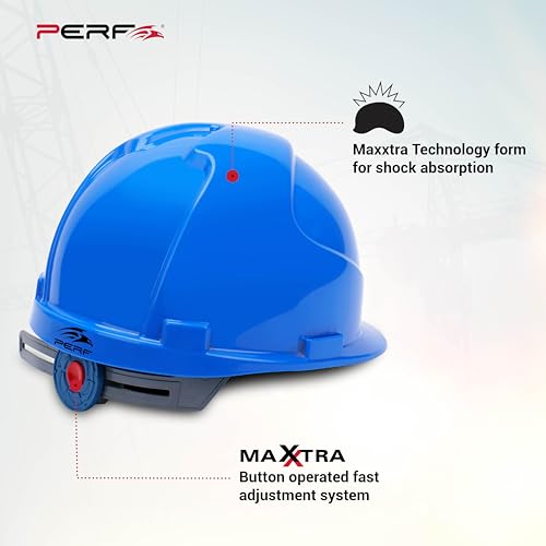 Image of PERF Safety Helmet for Construction & Outdoor Work|Easy 3D Fitting System for Any Head Size|Lightweight|4-Point Support, Easy Impact Absorption Sweatband|Maxxtra|Blue