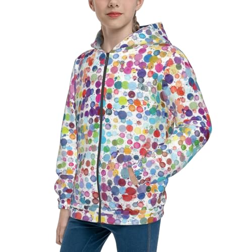 Colorful Watercolor Dots Kids Pullover Hoodies Boys Zip Up Sweatshirts Girls Athletic Clothes with Pocket