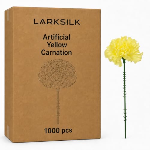 Larksilk Artificial Carnations, Yellow, 3.5-Inch Heads, 1000-Pack