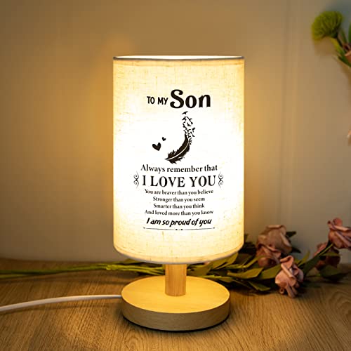 Image of PRSTENLY Gifts for Son for Fathers Day from Mom Dad- Fabric Wooden Desk Lamp for Bedroom Living Room for Son Adult Graduation Season Gifts, Birthday Gift, Back to School Present