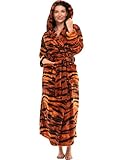 Alexander Del Rossa Womens Robe, Long Plush Bathrobe with Hood, Hooded Robes for Women Plus Size Bath Robe, Bengal Tiger, Medium