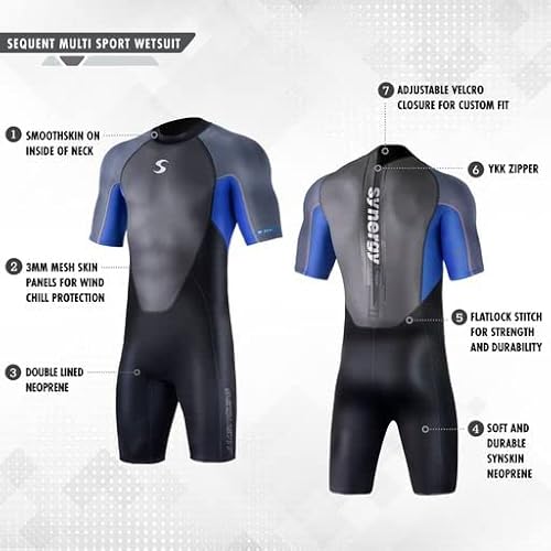 Synergy Men's Sequent Shorty Multisport Wetsuit (Medium, Black/Blue) #TOP2