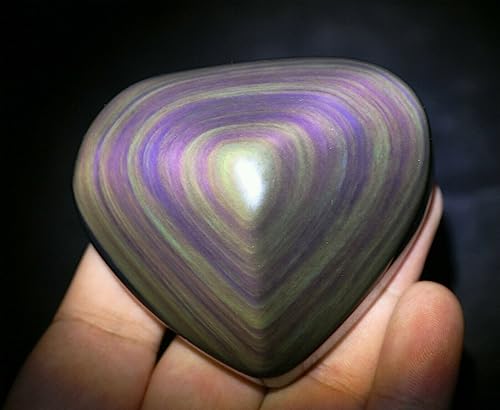 Cœur en quartz œil de chat d'obsidienne de 150-180g pour lithothérapie et collection