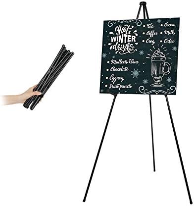 Mutualsign Display Easel Stand Black Easel Folding Tripod, Floor Standing Poster Easel, Lightweight Metal Porta ble Display Easel, Base 63" Max, Supports 5 pounds
