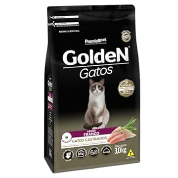 Ração Golden para Gatos Adultos Castrados Sabor Frango 3kg Premier Pet Raça Adulto,