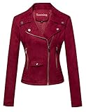 Tanming Women's Faux Leather Moto Biker Short Coat Jacket (Suede-winered-L)