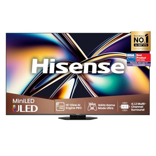 Hisense TV 65" Mini-LED 165Hz 4K 2025 65U8Q, Octagonal Stand, Dolby Atmos Multi-Channel Surround 4.1.2, Smart TV VIDAA U9 con 1000+APP, Dolby Vision IQ, HDR 10+, 165Hz Game Mode Ultra, Alexa Built-in
