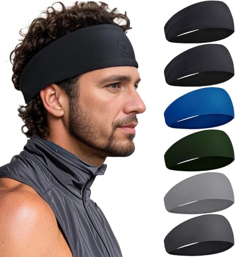 Headbands for Women Men (6 Pack), Yoga Sports Sweatband, Non-Slip & Lightweight Sweat Band, Elastic Athletic Hair Bands,Working Out Headband