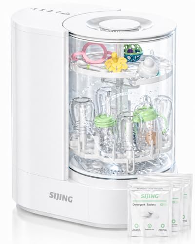 SIJING Bottle Washer & Sterilizer Dryer, Glass Baby Bottle Washer, No Plastic Contact, Automatic Bottle Cleaner with 360&deg; Spray, High-Temp Steam for Pump Parts