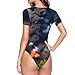 YANYU Kilauea Volcano Bloom Print Adult Romper Womens Short Sleeve Onesie Bodysuit Casual Comfort Fashion Outfit