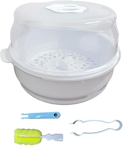 Microwave Baby Bottle Steriliser Box, BPA-Free PP, Holds 6 Bottles, Steam Sterilisation in 4 Minutes, with Tongs and Brush