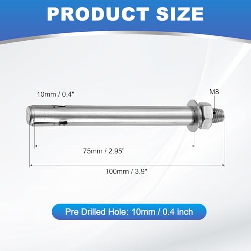 Anclajes de expansión M8x100mm PATIKIL de acero inoxidable con hexágono externo 2