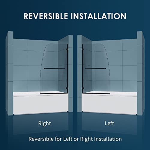 Sunny Shower Frameless Shower Door For Bathtub,Hinged Tub Screen,Tempered Glass Tub Door,34" W X 58" H,Black Finish #TOP2