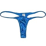 JAXFSTK Men Contoured Pouch Swim Bikini G-Strings Lingerie Underwear Shiny Satin Mini T-Back Jockstrap Sky Blue XL