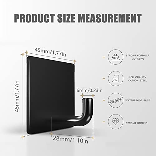 ANOTHEEE Self Adhesive Hooks, Heavy Duty Adhesive Hooks Bathroom Door Hooks Office Home Kitchen Stick on Hooks for Hanging Coats Towels Keys-Anti-Rust Waterproof SUS304 Stainless Steel (6 Pack, Black)