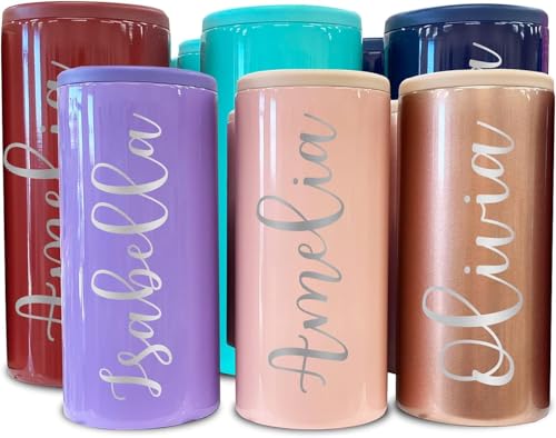 Personalized Can Cooler Stainless Steel Laser Engraved Skinny Custom Holder (Blush)