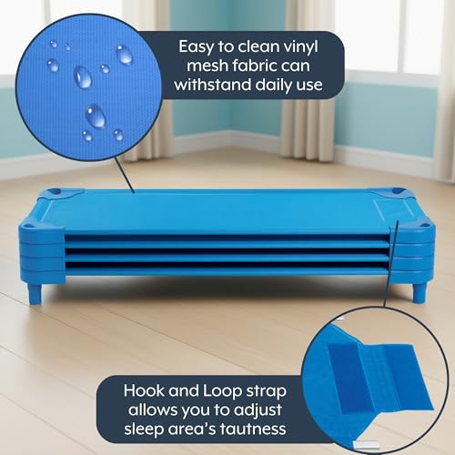 Image of Angeles Stackable Daycare Cots, Value Line Toddler Cot 52 inch L x 22 inch W, Assembled Daycare Furniture for Preschool Classroom, Standard Size, Pack of 1, Blue