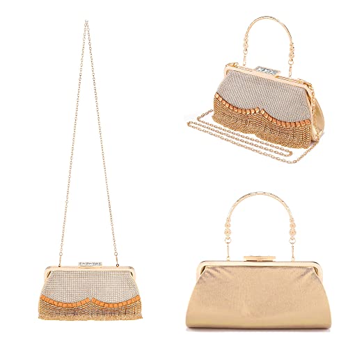 Ayliss Women Evening Clutch Purse Bag Crossbody Shoulder Handbags Top Handle Party Prom Wedding Crystal Rhinestone Tassel (Small, Golden) #TOP2