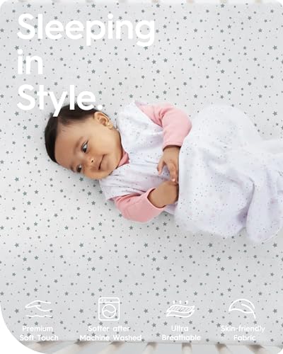 Image of Crib Fitted Sheet Star, Super Stretchy Jersey Crib Sheets, Buttery Soft Boy Crib Mattress Sheets, Ultra Breathable Baby Bed Sheets 28x52x9 Extra Deep Pocket, 2 Pack