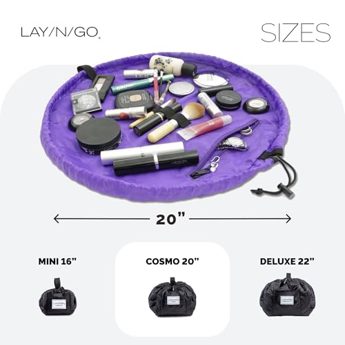 Lay-n-Go Cosmo Drawstring Cosmetic & Makeup Bag Organizer - Portable Drawstring Makeup Bag w/Zipper Pocket, Makeup Loops & More - Durable, Machine Washable Toiletry Bag for Travel (20", Purple) - Thumbnail 5