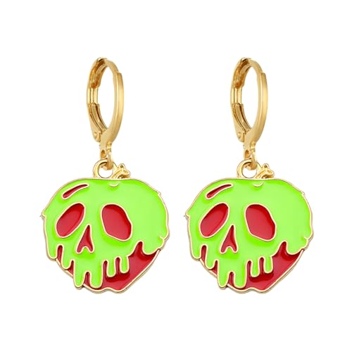 coadipress Poison Apples Earrings for Women Cute Skull Face Snow White Witches Earrings Halloween Party Cosplay Charm Jewelry (Green Red Gold Hoop) by coadipress - Used condition - US$5.19