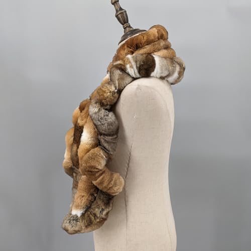 LVCOMEFF Women Natural Rex Rabbit Fur Scarf Furry Neck Warmer Outdoor Classic3