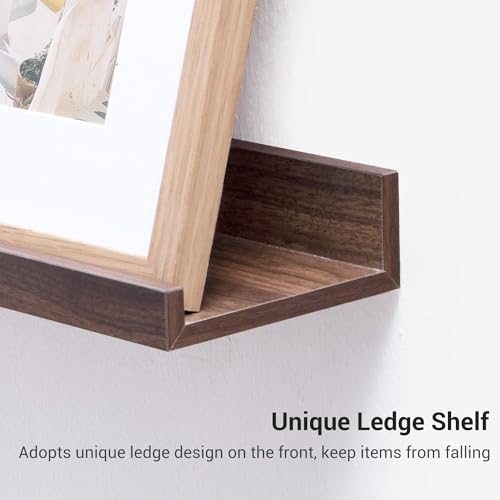 Image of Wooden Floating Wall Shelves Set of 3 for Living Room & Bedroom | Modern Wall Mounted Display Rack for Decor, Photo Frames, Plants & Storage (Walnut, 47 Inch)