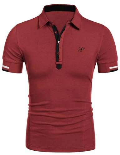 COOFANDY Polo para hombre de manga corta para hombre, polo de golf, camiseta ligera de verano, camiseta Alpha Polo Sports Shirts, Color rojo vino., 3XL