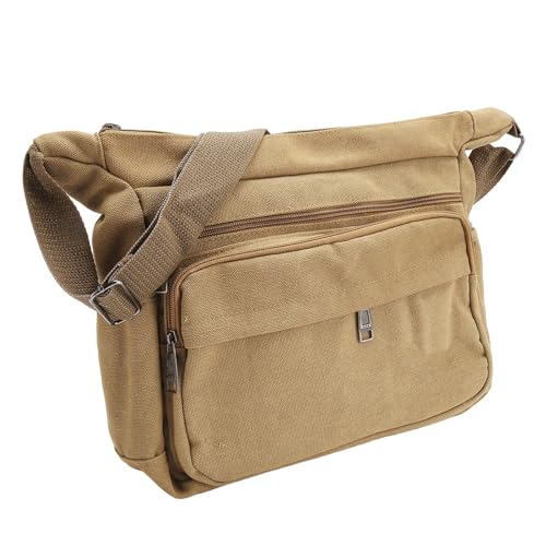 Canvas Messenger Bag Tote Bag Khaki Soft Antiwear Adjustable Strap Front Side Pockets Large Hobo Bag for School Travel4