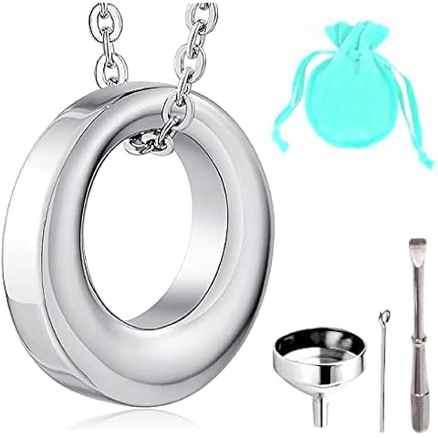 IN SELECT Cremation Urn Necklace for Ashes Circle Ring Locket Jewelry Keepsake Holder Memorial Necklace One Piece in Silver Cover