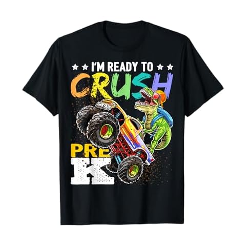 Crush Pre-K Dinosaur Monster Truck Back to School Boy Gifts T-Shirt Cover