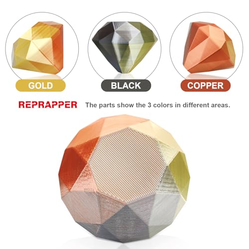 Image of Reprapper Triple Color Filament Coextrusion PLA Filament 1.75mm for 3D Printer, Multicolor Like Dual Color Silk Rainbow pla, 2.2lbs (1kg), Silk PLA Gold /Copper /Black