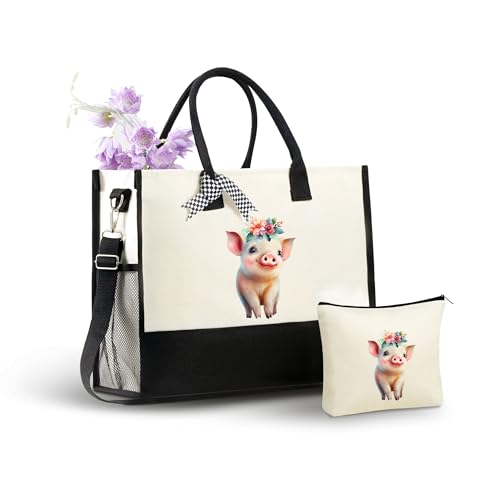 Bolso tote de lona para mujer con cierre y correa miniatura 1