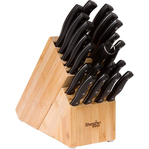 20 Slot Universal Knife Block: Shenzhen Knives X-Large Bamboo Wood Knife Block without Knives - Countertop Butcher Block Knife Holder and Organizer with Wide Slots for Easy Kitchen Knife Storage