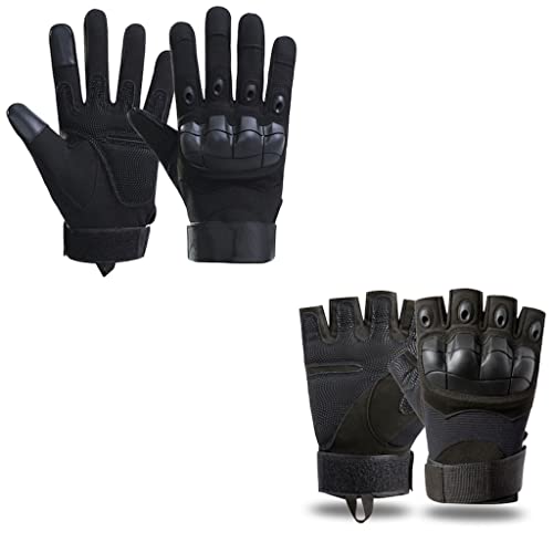 2Pack Tactical Gloves (Full Finger + Half Finger), Outdoor Combat Hunting Military Motorcycle Climbing Gloves (L, Black)