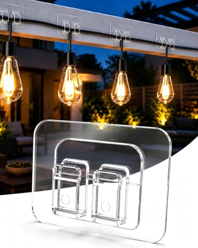 Hooks for Outdoor String Lights Clips, Clear Adhesive Strips, 35pcs