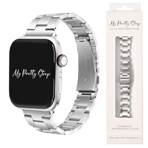 My Pretty Strap Classic Vogue Band Compatible with Apple WATCH SE Series 9 8 7 6 5 4 3 2 1, 42MM / 44MM / 45MM / 49MM, Stainless Steel Metal Silver for Women by My Pretty Strap - Used condition - US$21.50
