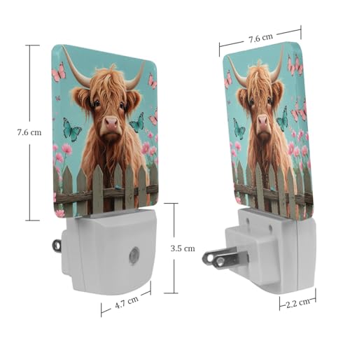 Image of NEWzone Highland Cow Floral Night Light [2 Pack], Plug in Wall Led Night Lights Decor for Boys Girls Room, Dusk to Dawn Sensor Wall Lamp for Stairway /Bedroom /Kitchen /Nursery Room