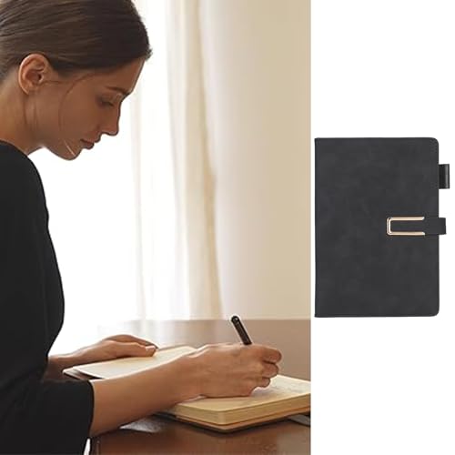 A5 Leather Notebook with Refillable Pages, Vintage Business Planner and Writing Journal with Metal Buckle for Office, Travel, and Study