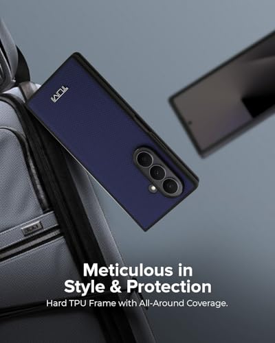Image of CG MOBILE TUMI [Official Licensed] Magnetic Compatible | Genuine Leather | Embossed Balistic Pattern Protective Case /Cover Designed for Galaxy Z Fold 7 (2025) - Midnight Blue