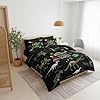 QOOMO Jurassic Dinosaurs Room Decoration Comforter 7 Pieces,Botanical Print Kids Bedding Set Queen Size, Child Bed Sets with 2 Black Pillowcases, 2 Black Pillowcases #2