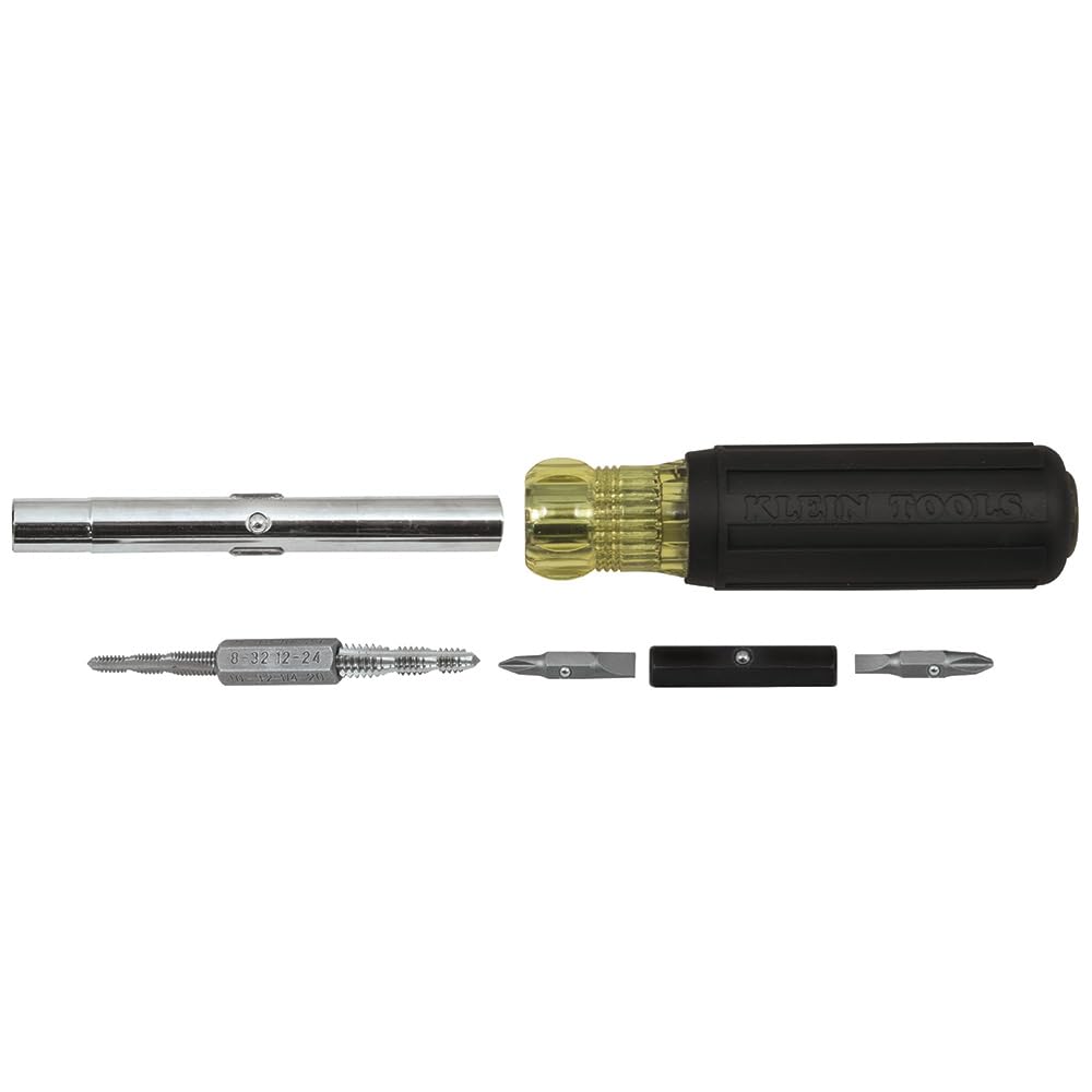 Klein Tools 32517 Multi-Bit Screwdriver / Tap Tool with 6 Common Tap Sizes, 4 Screwdriver Tips, and 3 Nut Driver Sizes