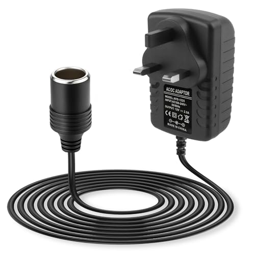 240V to 12V Adapter AC to DC 12V 2.5A Car Plug Adapter with Cigarette Lighter Socket UK Plug Power Converter for Car Fridge Dash Cam GPS and 12V Devices