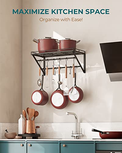 OROPY Estantes de pared para ollas, utensilios de cocina, estante colgante con 2 rieles, 12 ganchos, 60 cm